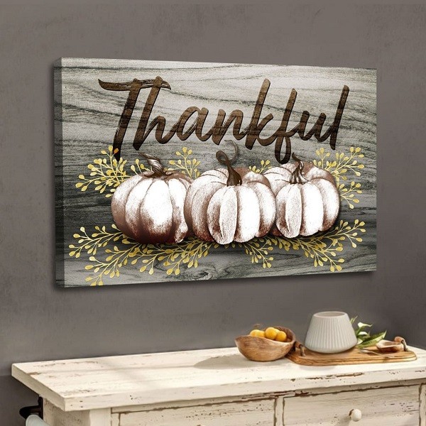 Home Decor Fall Pumpkins, Thankful Wall Art