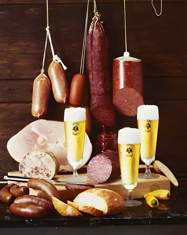 Beer glasses with sausages